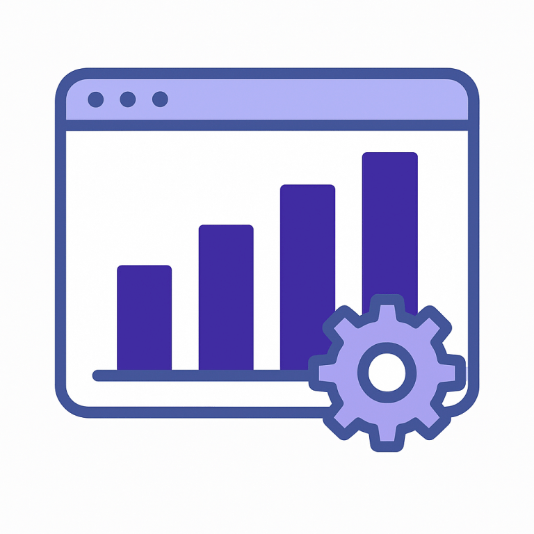 Bar chart graph analysis interface in purple icon for SEO search results increase