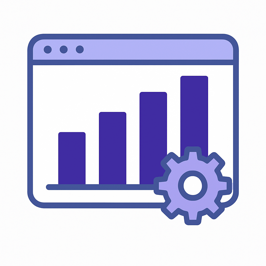 Bar chart graph analysis interface in purple icon for SEO search results increase