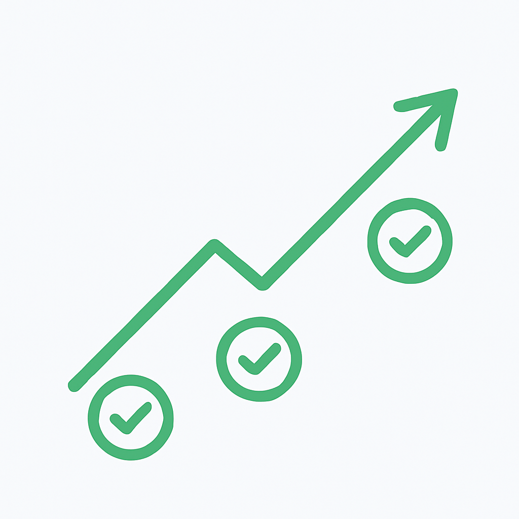 Minimal graphic with an upward green arrow and checkmarks, symbolizing progress in local SEO optimization and Google Maps SEO for small businesses.