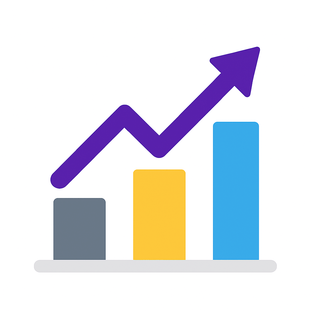 Blue and green line chart icon showing upward and downward trends, representing website rankings and local SEO optimization.