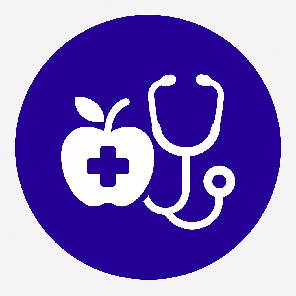 White health and wellness icon in a purple circle representing a local doctor or wellness practitioner using SEO to attract new patients through Google search