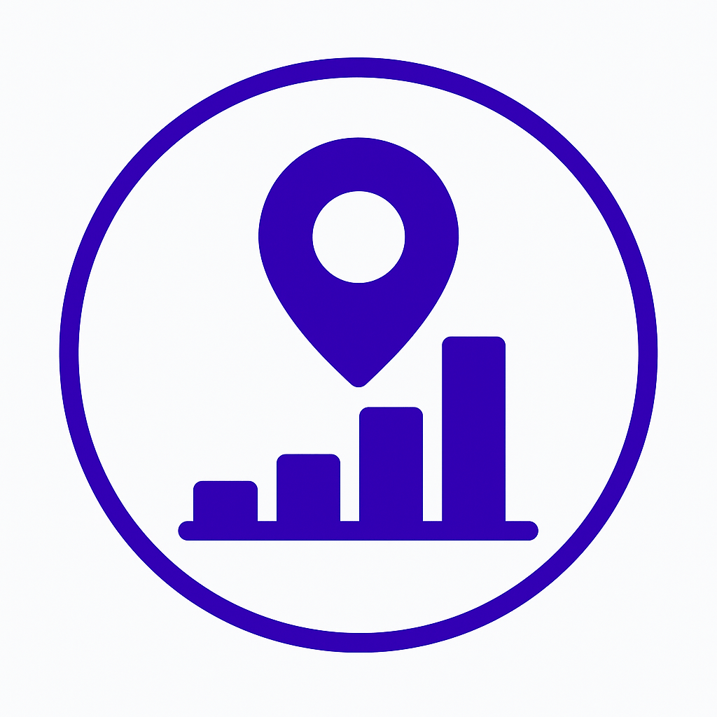 Map pin over bar chart icon