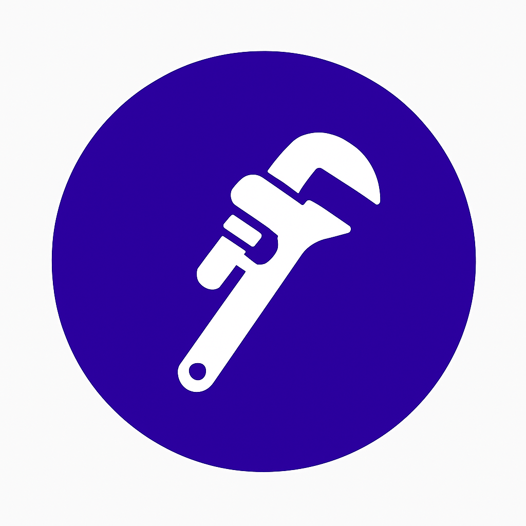 White plumber wrench icon inside a purple circle representing a local plumbing business using SEO to get found online