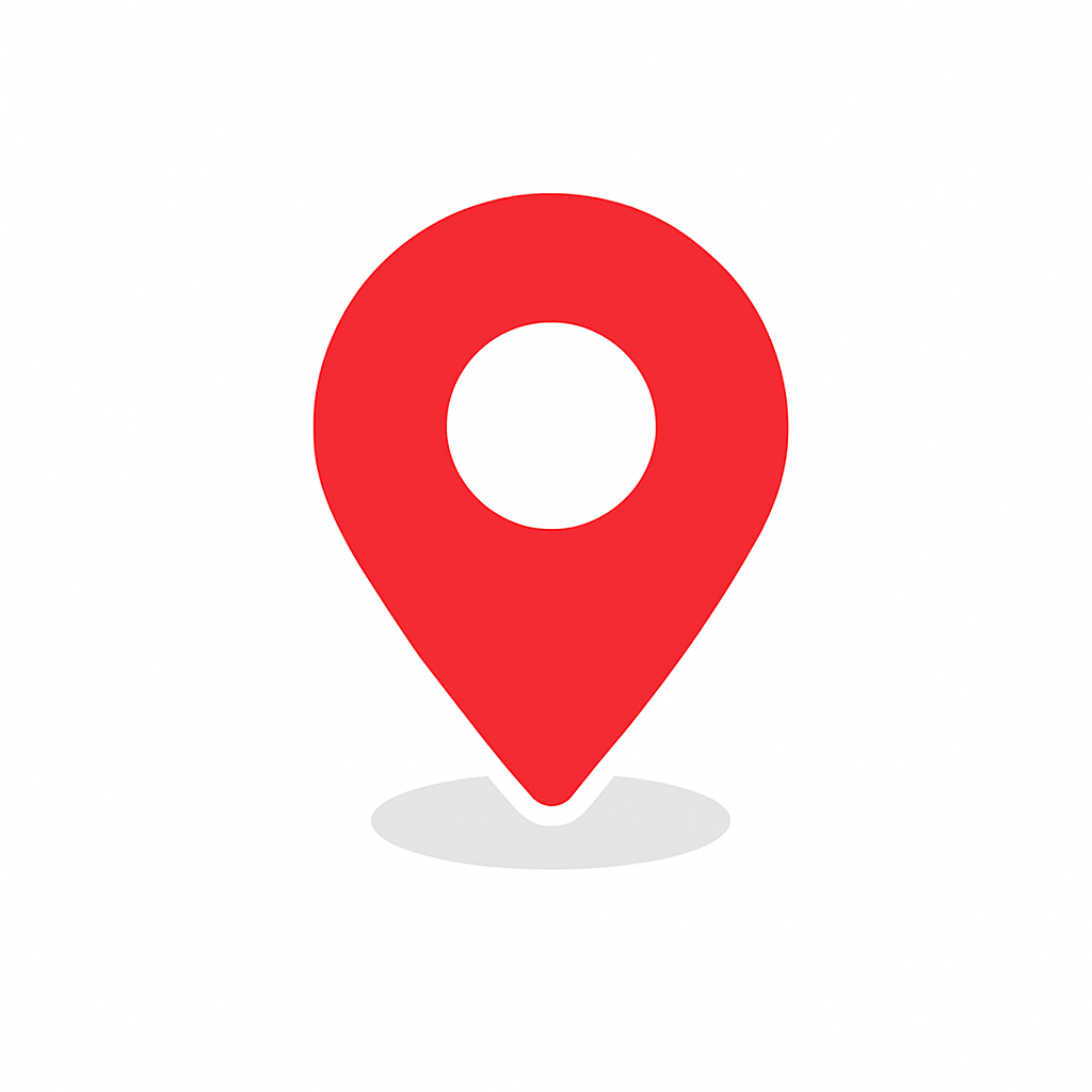 Red map pin icon pointing to a location, symbolizing Google Maps results and local searches.