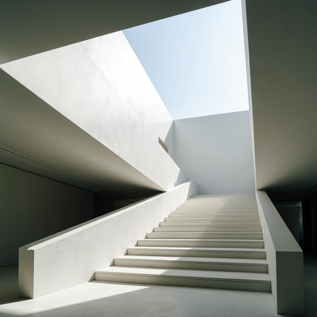Minimalist architectural staircase symbolizing structured business growth and disciplined progression