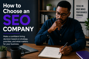 Business owner reviewing an SEO company proposal before making a hiring decision.